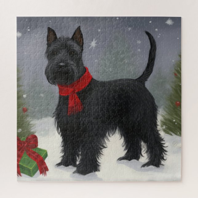 Puzzle Chien de Terrier écossais en Noël de neige (Vertical)