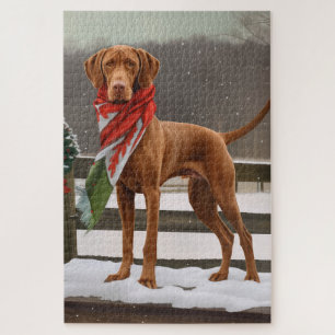 Puzzle Chien de Vizsla à Noël de neige