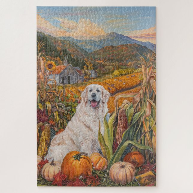 Puzzle Chien des Pyrénées Récolte d'Automne Action de Grâ (Vertical)
