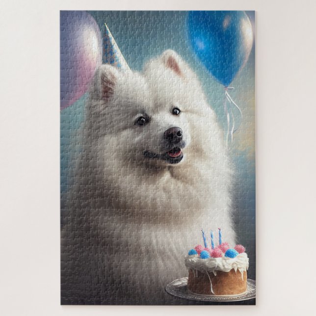 Puzzle Chien d'eskimo américain avec anniversaire de ball (Vertical)