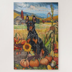 Puzzle Chien Doberman Récolte d'automne Action de grâce