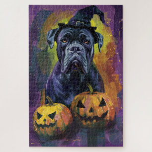 Puzzle Chien éffrayant Bullmastiff Halloween sorcière et