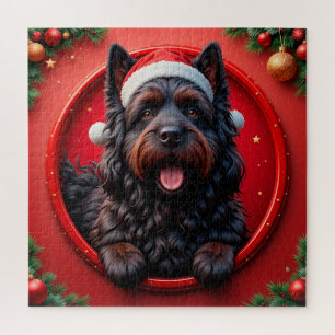 Puzzle Chien en chapeau de Père Noël entouré de Noël fest
