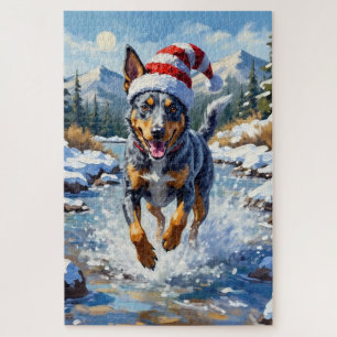 Puzzle Chien énergique Blue Heeler Ruisseau d'hiver Noël