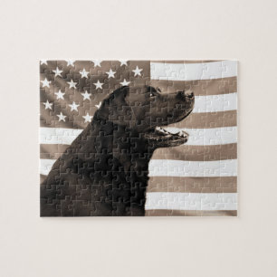 Puzzle Chien et drapeau américain