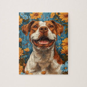 Puzzle Chien et fleurs Brown et blancs mignons