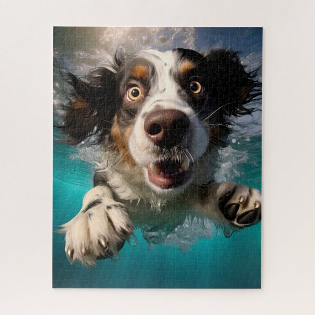 Puzzle Chien Excité Nageant Sous L'eau Design (Vertical)