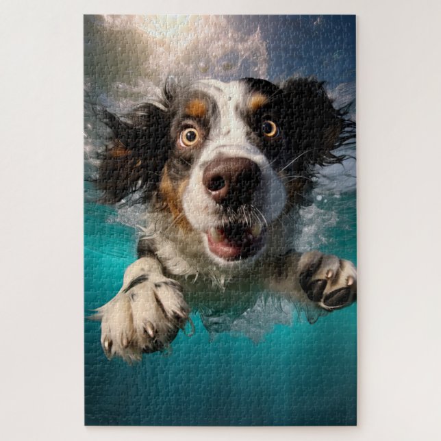 Puzzle Chien Excité Nageant Sous L'eau Design (Vertical)