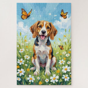Puzzle Chien Floral de Prairie de Printemps Beagle