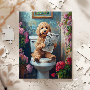 Puzzle Chien Goldendoodle sur Toilettes Drôle