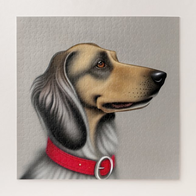 Puzzle Chien gracieux avec collier rouge Posé latéralemen (Vertical)