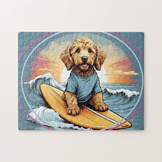 Puzzle Chien gribouillé surfant (Horizontal)