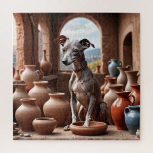 Puzzle Chien gris italien dans la salle de poterie