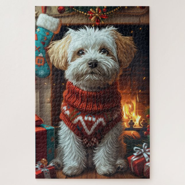 Puzzle Chien Havanais avec des cadeaux de Noël  (Vertical)