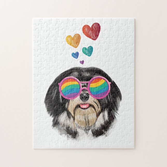 Puzzle Chien Havanais avec la Saint-Valentin coeurs (Vertical)