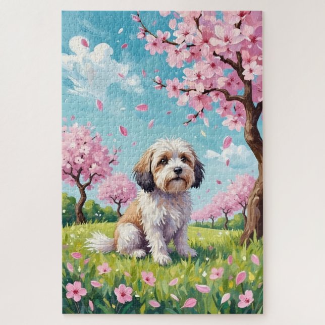 Puzzle Chien Havanais Fleur de Cerisier de Printemps (Vertical)