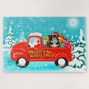 Puzzle Chien Havanais Noël Père Noël Camion de Livraison