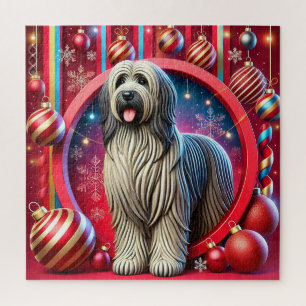 Puzzle Chien hirsute de fête avec décorations de Noël