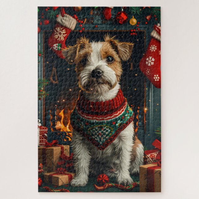 Puzzle Chien Jack Russell avec des cadeaux de Noël Chemin (Vertical)
