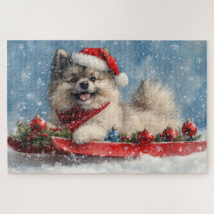 Puzzle Chien Keeshond en Luge Laissez Tomber la Neige Noë