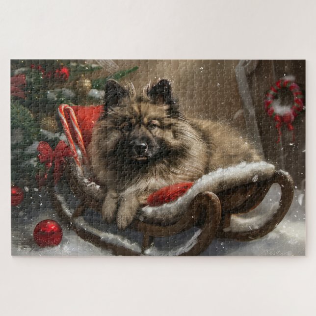 Puzzle Chien keeshond Noël Fête (Horizontal)
