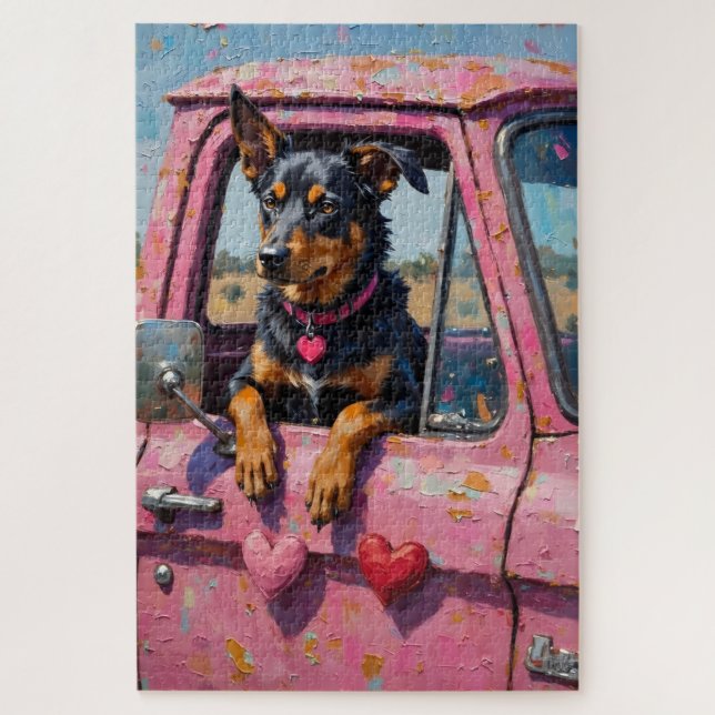 Puzzle Chien Kelpie Australien Ute Rose Saint-Valentin (Vertical)