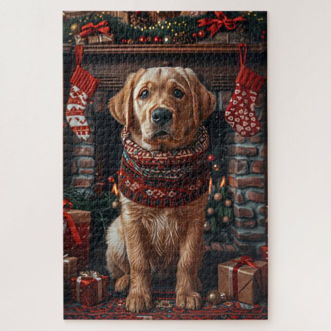 Puzzle Chien Labrador avec des cadeaux de Noël Cheminée (Vertical)
