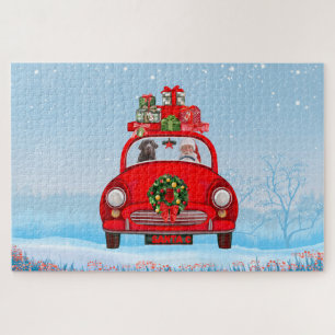 Puzzle Chien Labrador dans une voiture avec le Père Noël