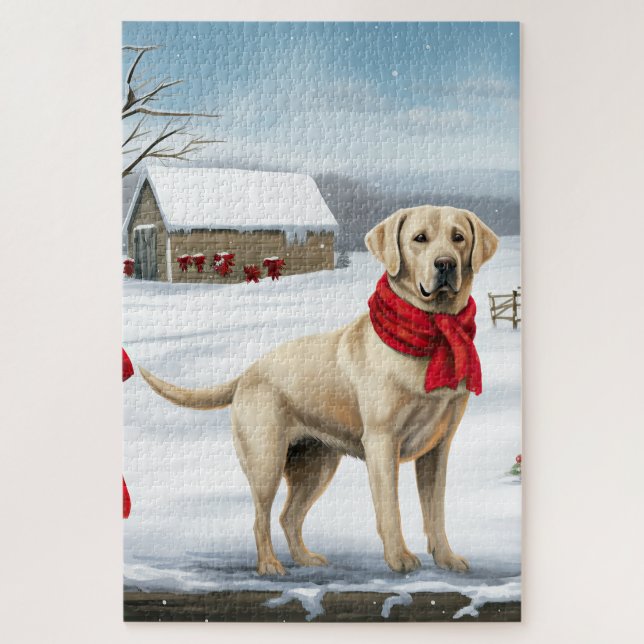 Puzzle Chien Labrador Retriever dans la neige de Noël (Vertical)