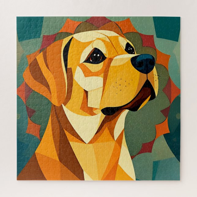 Puzzle Chien Labrador Retriever Jaune Art Géométrique (Vertical)