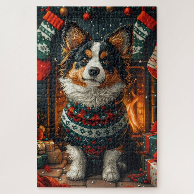 Puzzle Chien Lapon Finlandais Avec Cheminée Cadeau De Noë (Vertical)