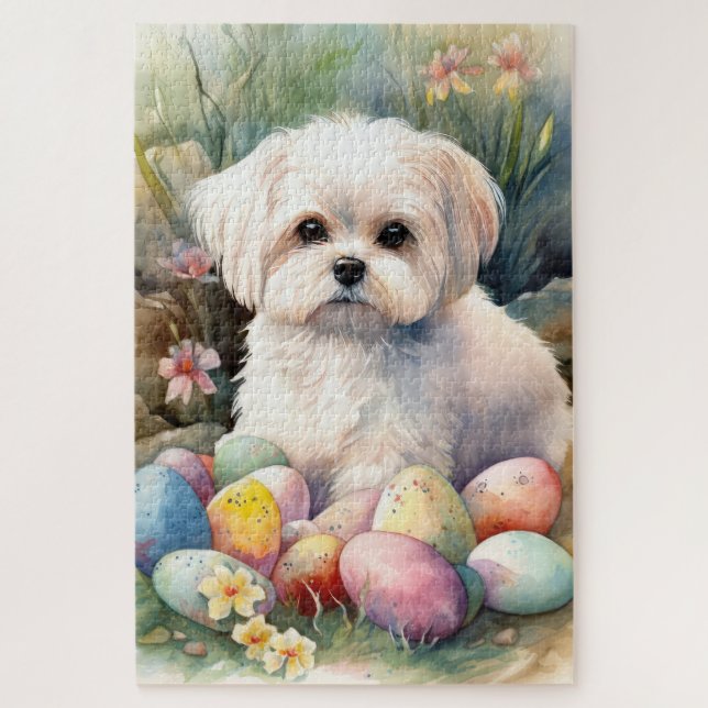 Puzzle Chien maltais avec oeufs de Pâques vacances (Vertical)