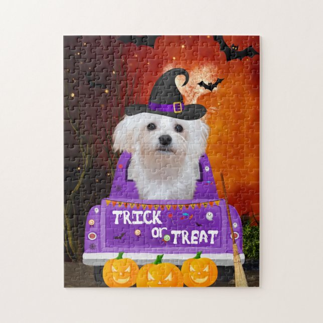 Puzzle Chien maltais dans un camion Halloween (Vertical)