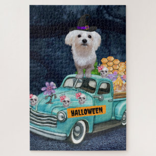 Puzzle Chien maltais Halloween Camion Effrayant nuit