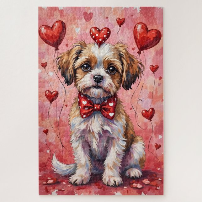 Puzzle Chien Malti Tzu de la Saint-Valentin assis avec de (Vertical)
