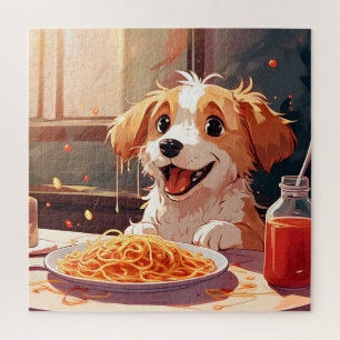 Puzzle Chien mangeant spaghetti