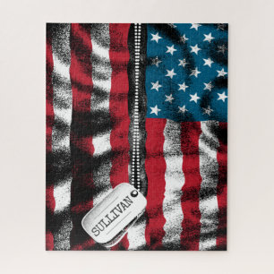 Puzzle Chien militaire personnalisé Tags USA Drapeau