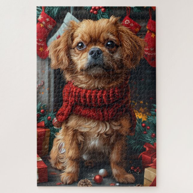 Puzzle Chien Pekingese Avec Les Cadeaux De Noël Cheminée (Vertical)