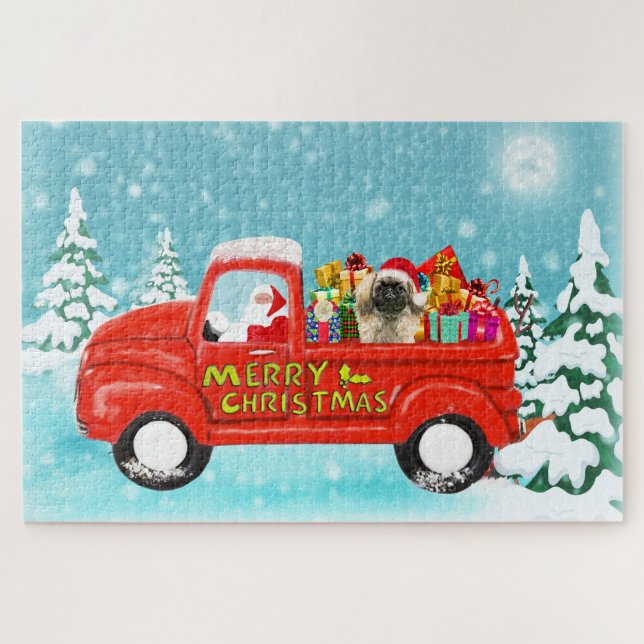 Puzzle Chien Pekingese Christmas Père Noël Livraison Cami (Horizontal)