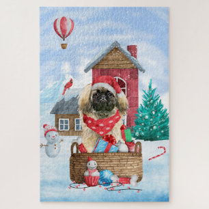 Puzzle Chien Pekingese dans la neige Maison de Chien de N