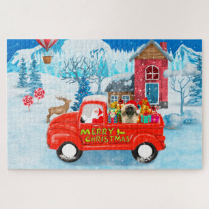 Puzzle Chien Pekingese Livraison de Noël Camion Neige