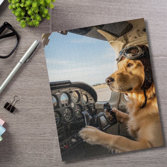 Puzzle Chien Pilote Retriever Doré Drôle Cockpit d'Avion  (Créateur téléchargé)