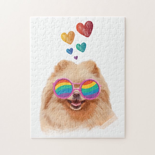 Puzzle Chien Poméranie avec coeurs Saint-Valentin (Vertical)
