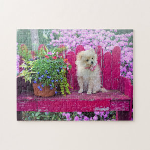 Puzzle Chien Poméranien Lilac Florals Banc de jardin rust