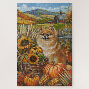 Puzzle Chien Poméranien Récolte d'Automne Action de Grâce