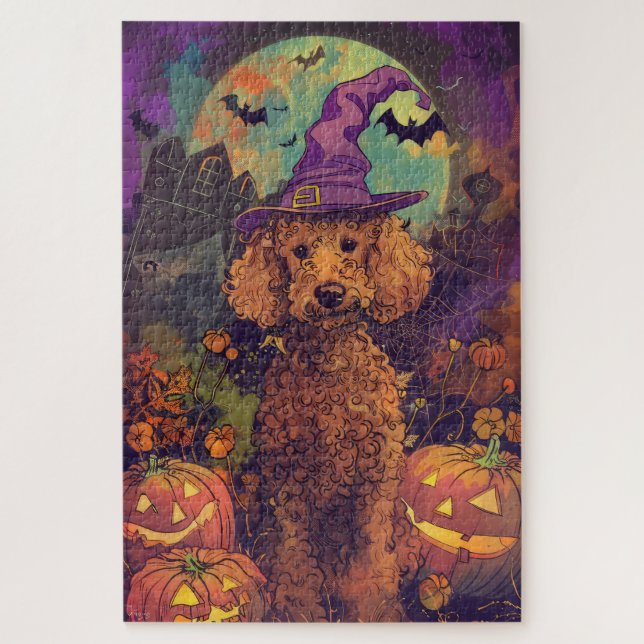 Puzzle Chien Poodle Effrayant Halloween Sorcière Et Citro (Vertical)