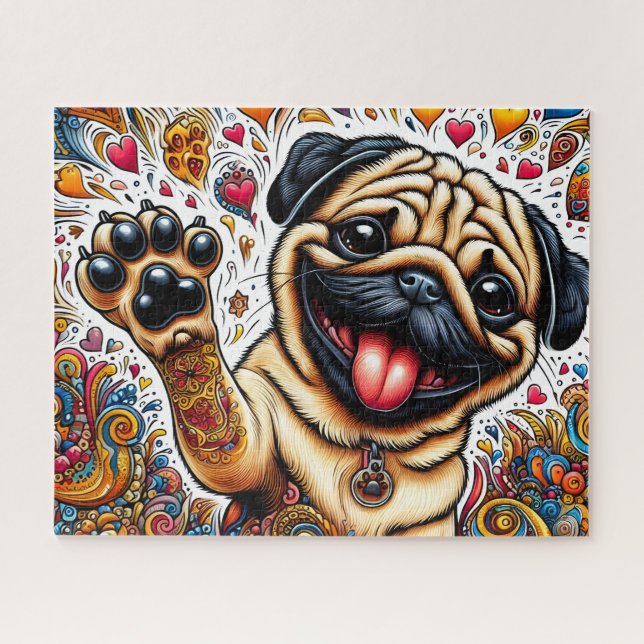 Puzzle Chien Pug Drôle et Heureux (Horizontal)