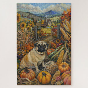 Puzzle Chien Pug Récolte d'Automne Action de Grâce
