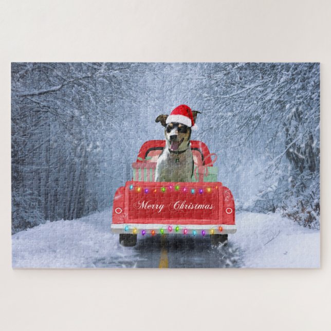 Puzzle Chien Rat Terrier dans la neige assis dans un cami (Horizontal)
