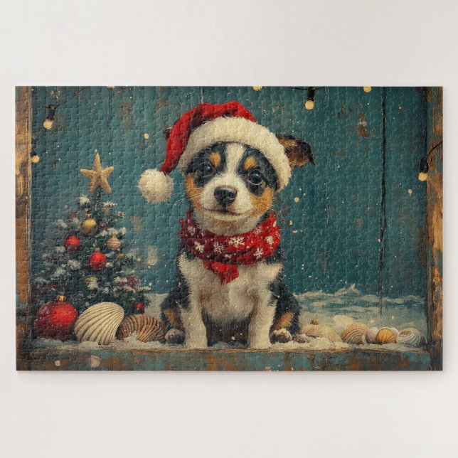 Puzzle Chien Rat Terrier Noël Vintage Plage (Horizontal)